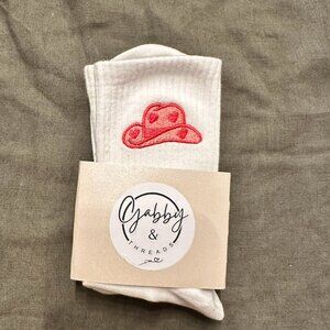 Embroidered Pink Cowgirl Hat Socks for pilates/yoga/barre - Non-Slip, Comfortabl